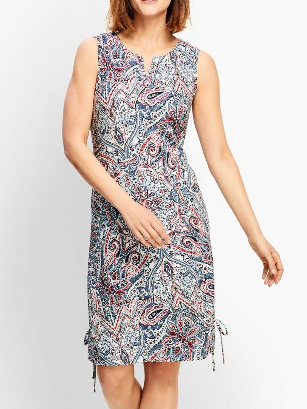 T By Talbots Women Petite P Blue Scrolling Paisley Sleeveless Slub Knit Dress